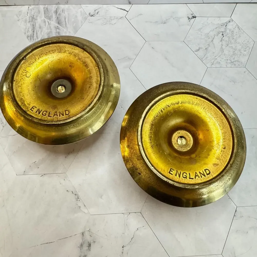 Antique Solid Brass Candlestick Holders Pair 19th Century 3